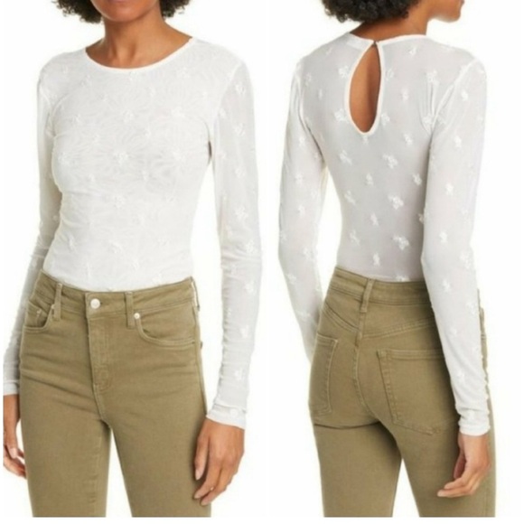 NWT Free People Ivory Mesh Make out  Bodysuit Women size M - Picture 3 of 9